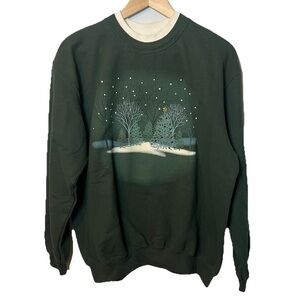 Forest Snowfall Crewneck Sweatshirt - Dark Green